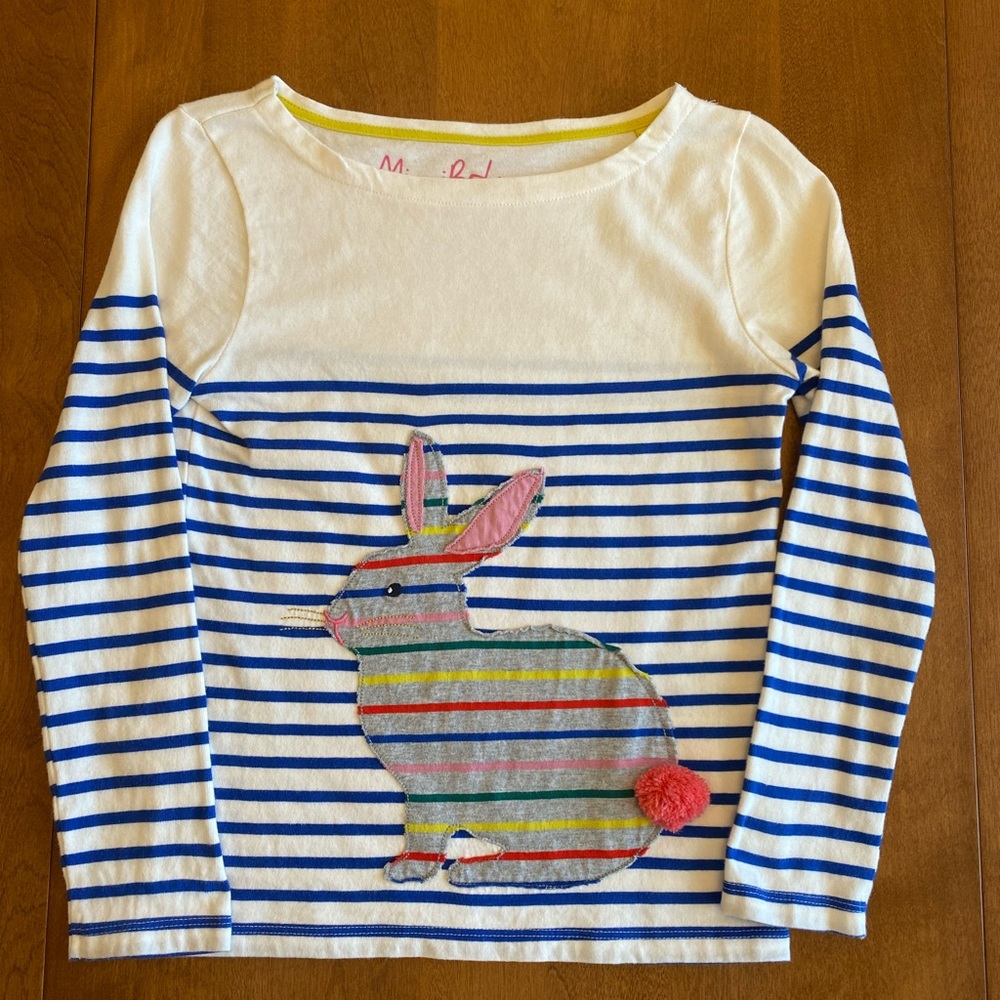 EUC Mini Boden appliqué bunny long sleeve shirt size 8/9